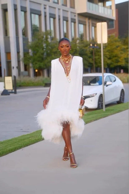 Leah | Women's Elegant Sleeveless Midi Feather Dress