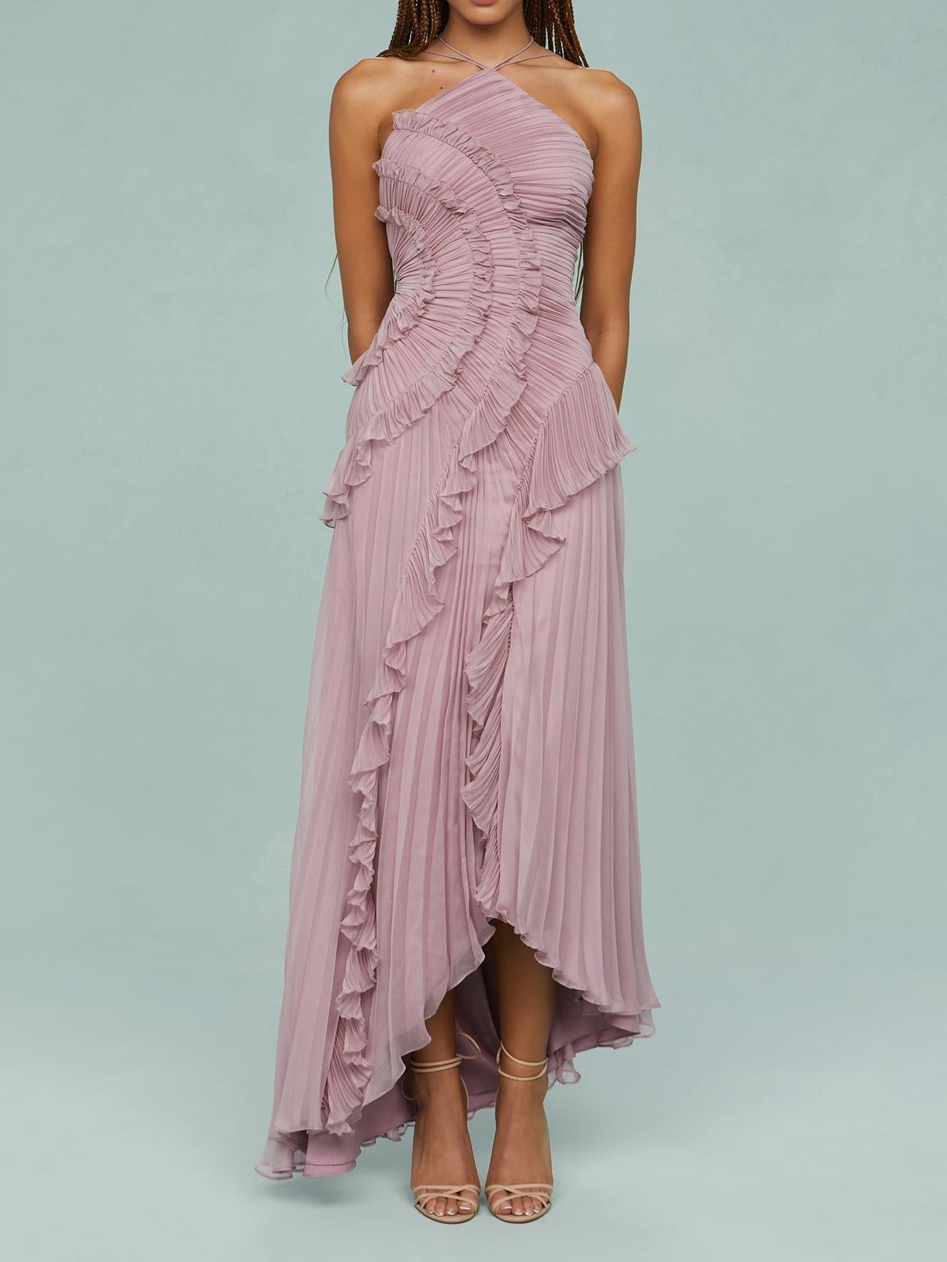 Elena | Women's Embroidered Halterneck Maxi Dress