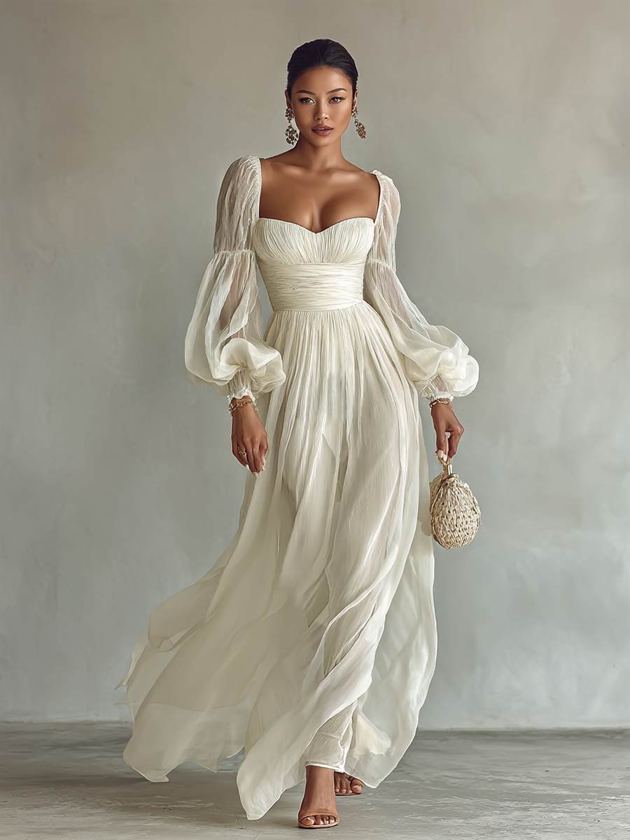 Marina | Women's Elegant Square Neck Long Sleeve Maxi Dress