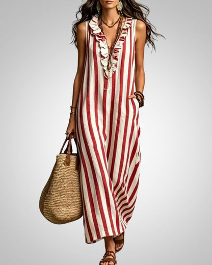 Camila | Women's Striped Sleeveless Ruffle Dress