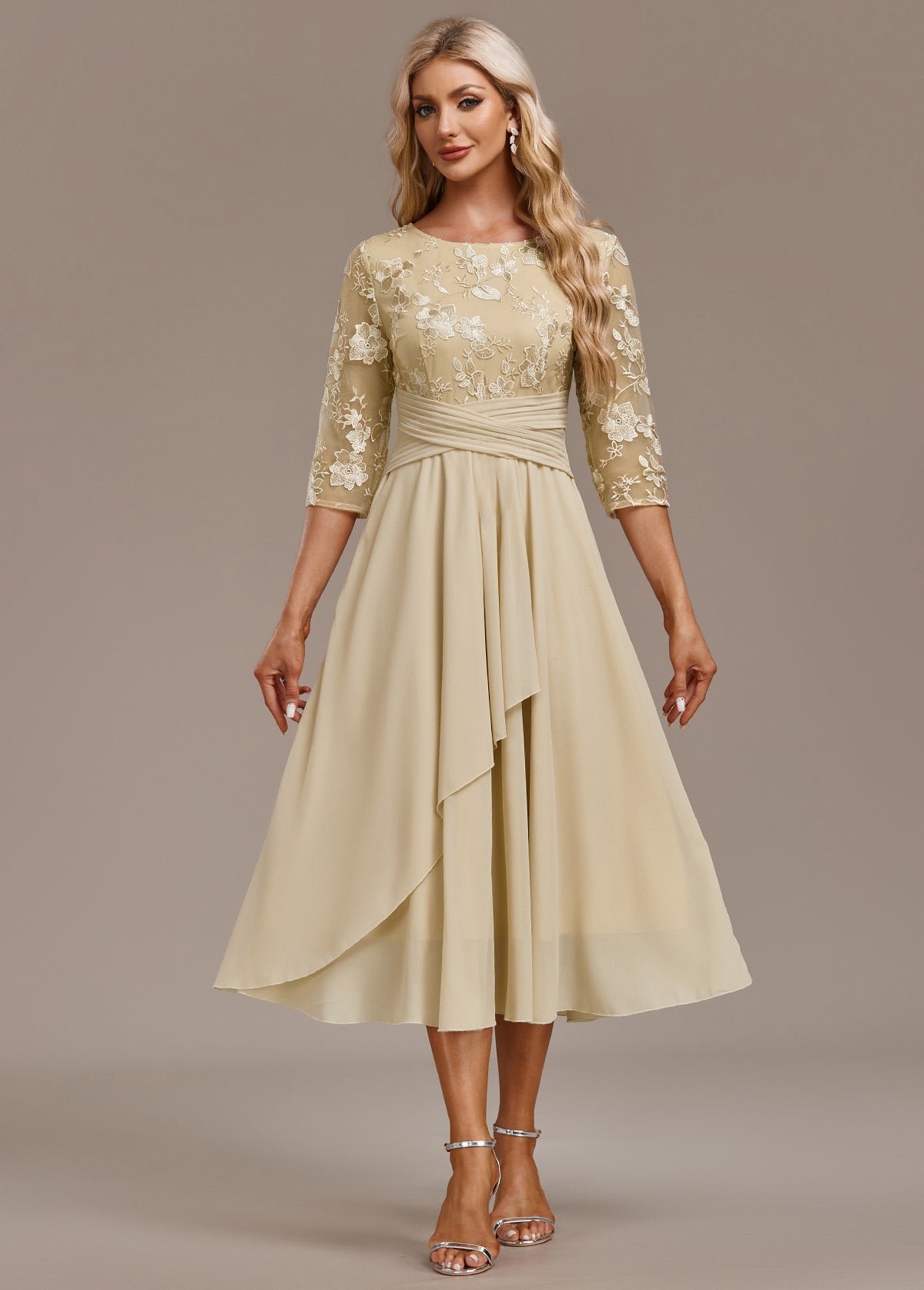 Isabelle | Women's Embroidered Chiffon Midi Dress