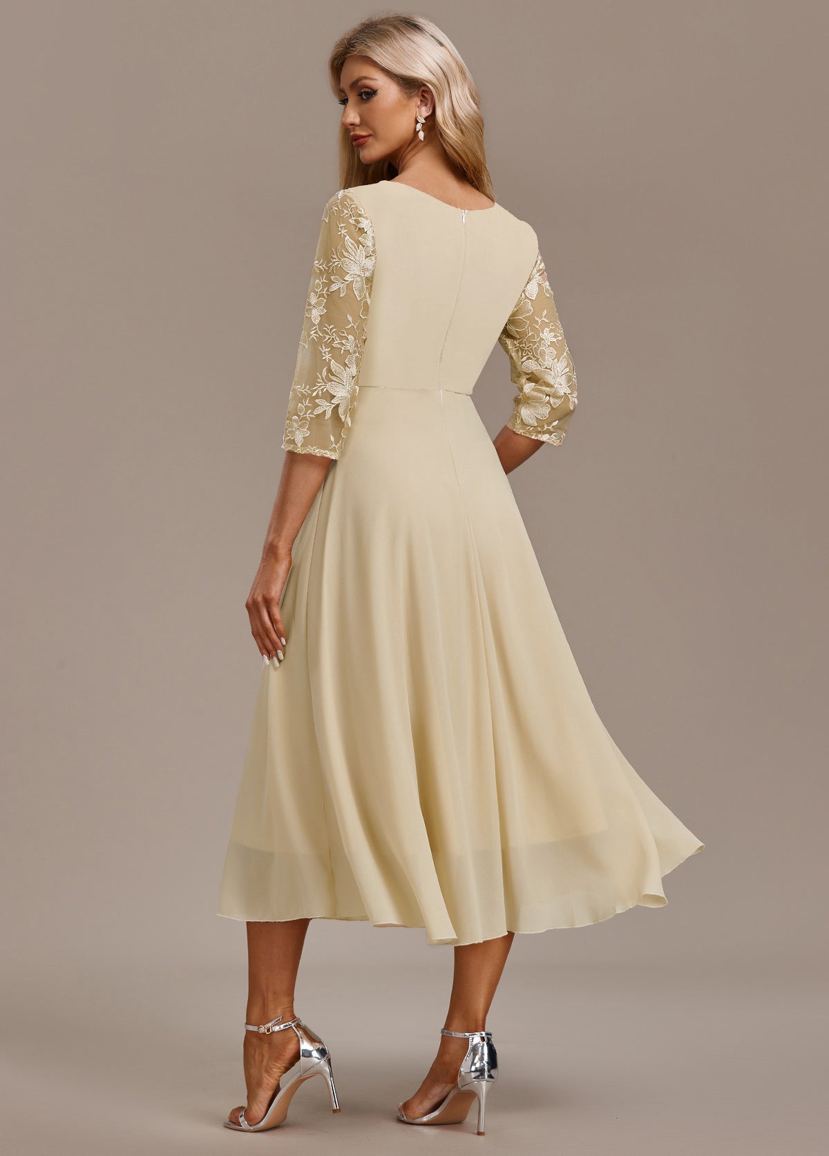 Isabelle | Women's Embroidered Chiffon Midi Dress