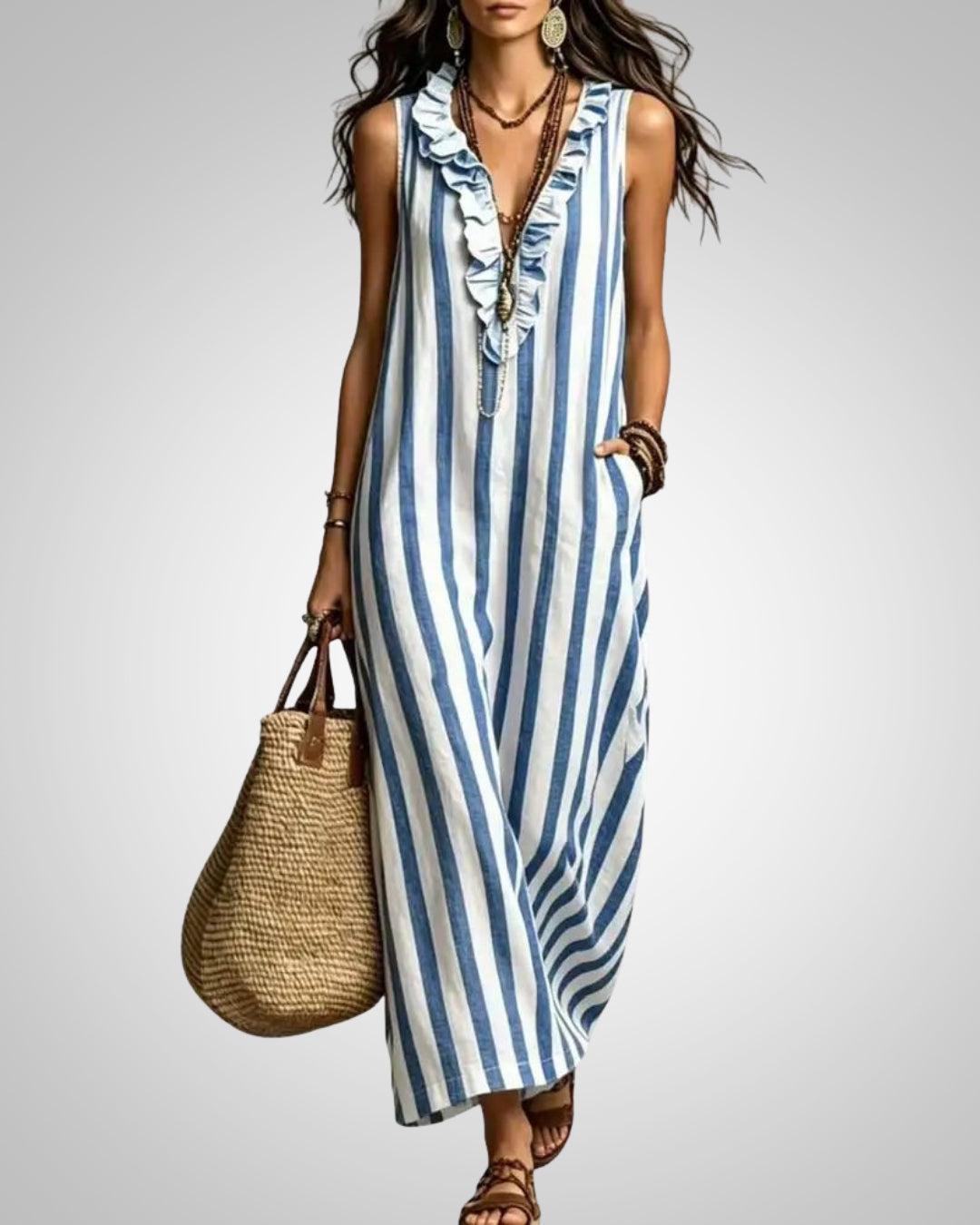 Camila | Women's Striped Sleeveless Ruffle Dress