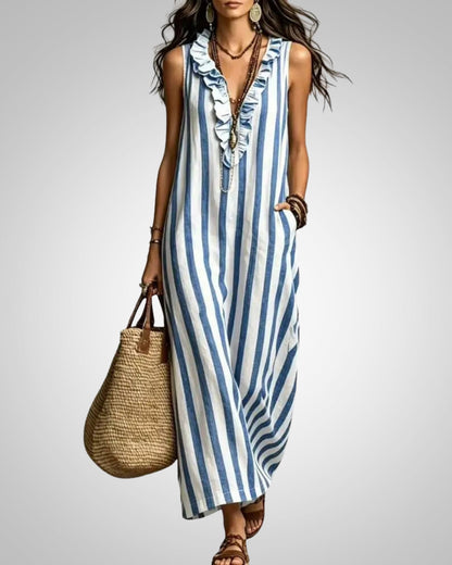 Camila | Women's Striped Sleeveless Ruffle Dress