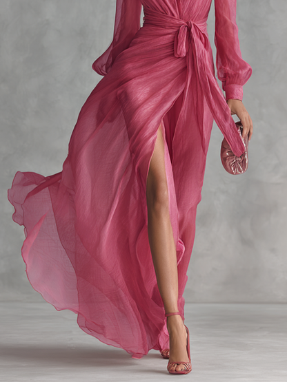 Talia | Women's Pink Wrap Longsleeve Dress
