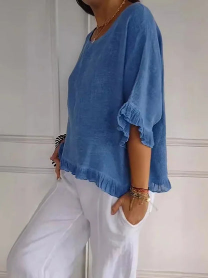 Sydney | Women's Summer Round Neck Linen Blouse