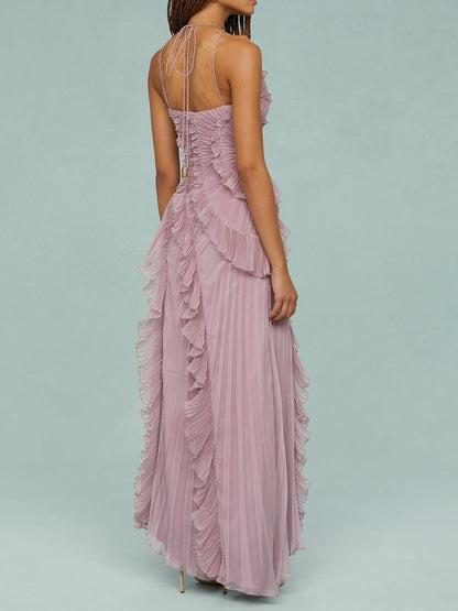 Elena | Women's Embroidered Halterneck Maxi Dress