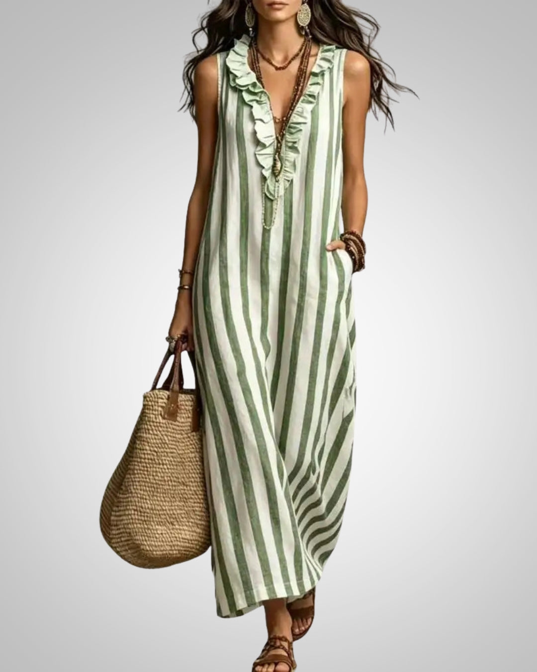 Camila | Women's Striped Sleeveless Ruffle Dress