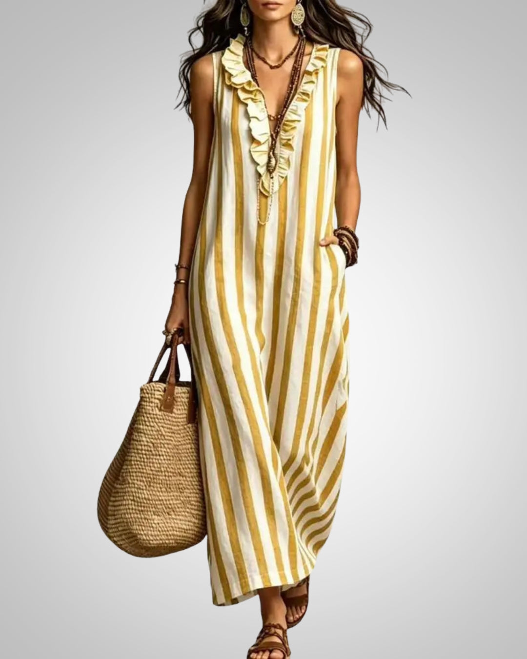 Camila | Women's Striped Sleeveless Ruffle Dress