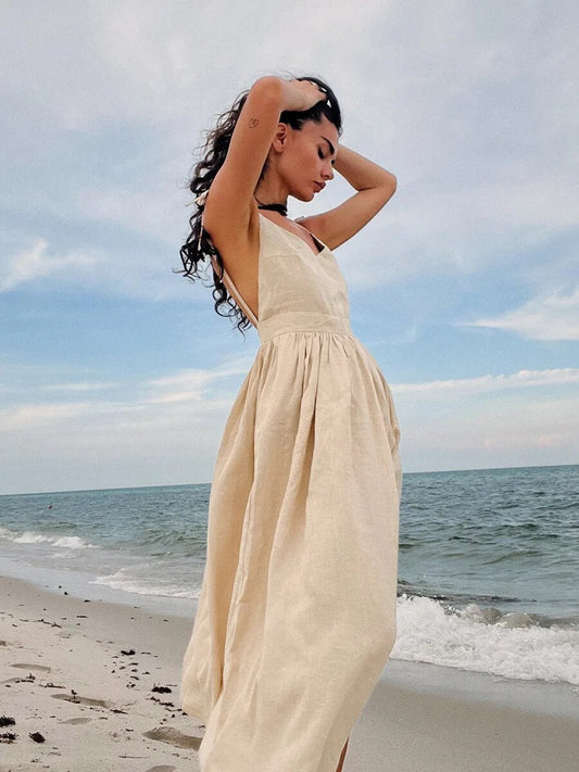 Katherine  | Women's Linen Holiday Spaghettistraps Dress