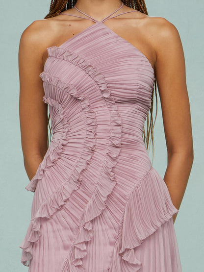 Elena | Women's Embroidered Halterneck Maxi Dress