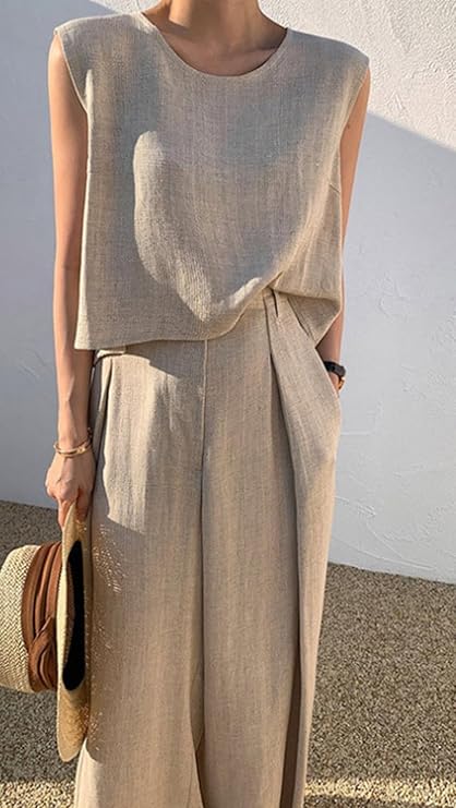 Ashley | Women's Sleeveless Linen Two Piece Set