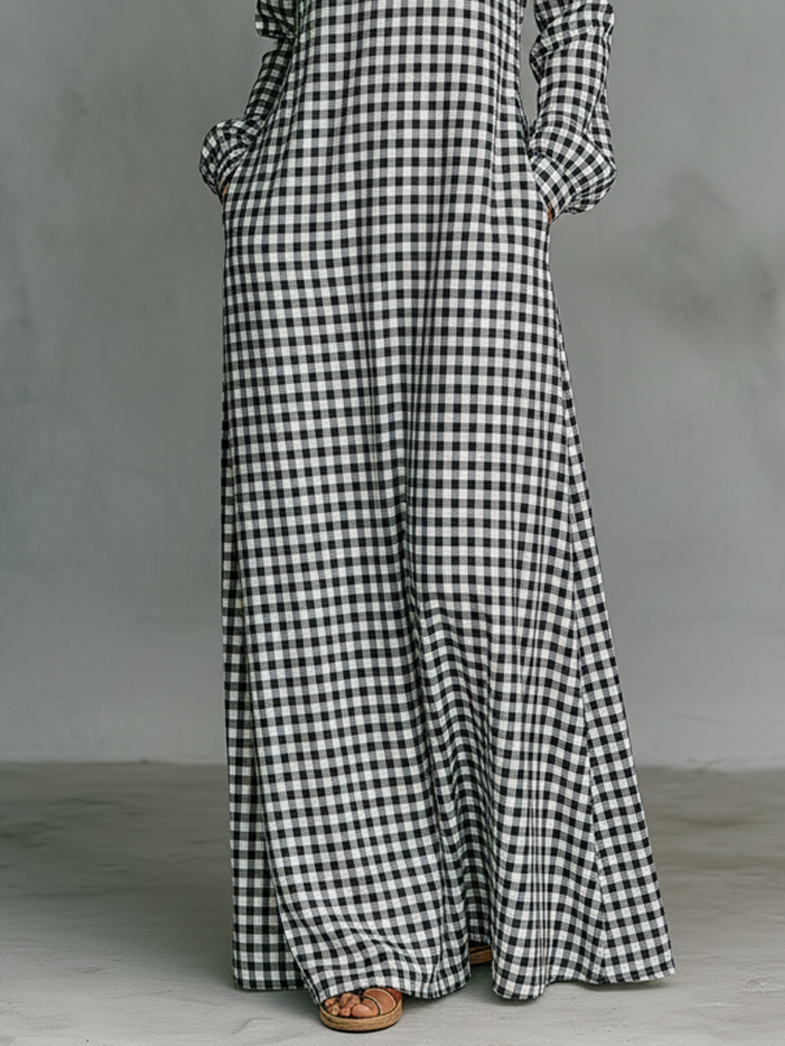 Thea | Women's Checked Longsleeve Maxi Dress