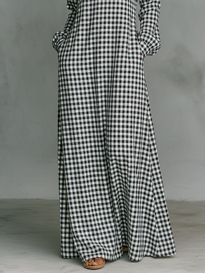 Thea | Women's Checked Longsleeve Maxi Dress