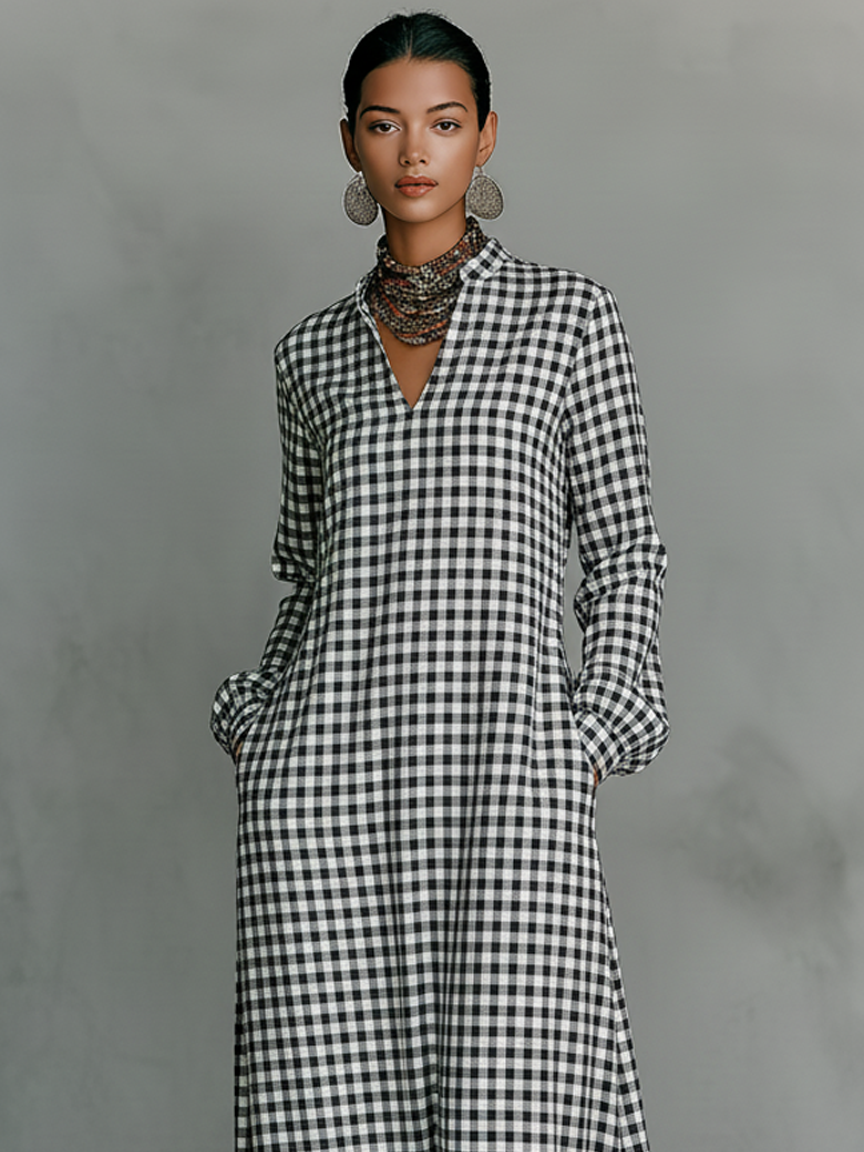 Thea | Women's Checked Longsleeve Maxi Dress