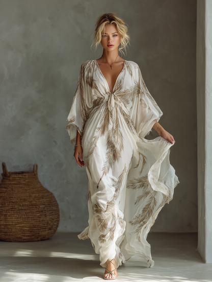 Tiana | Women's Tropical Print Dolman Sleeve Maxi Dress