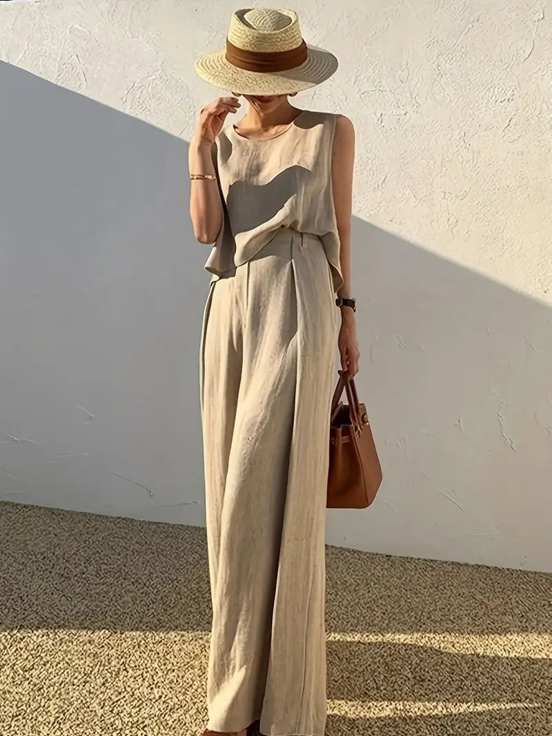 Ashley | Women's Sleeveless Linen Two Piece Set