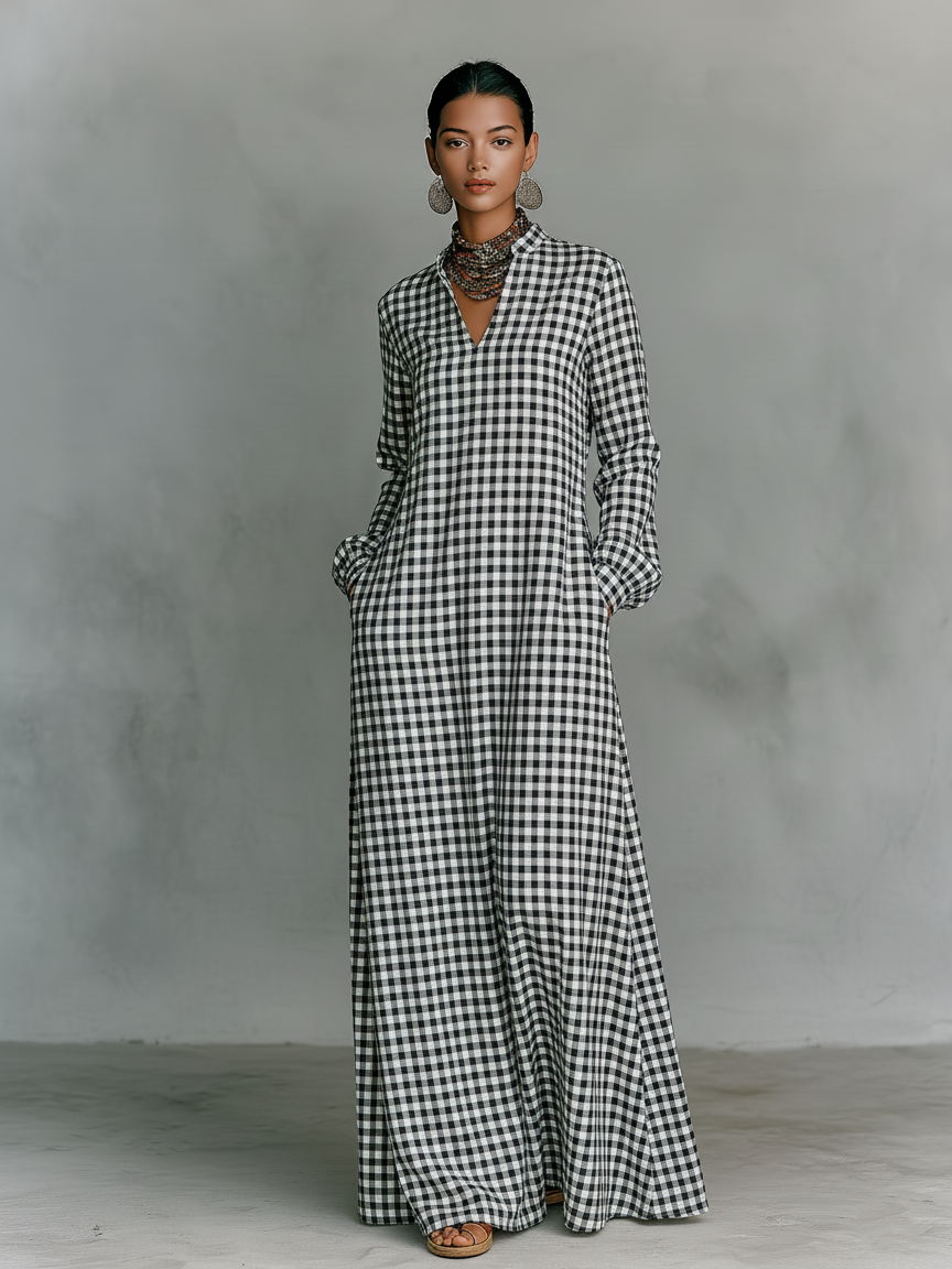 Thea | Women's Checked Longsleeve Maxi Dress