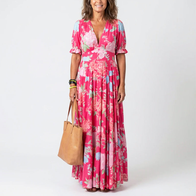 Isabella | Women's Summer Floral V-Neck Long Dress