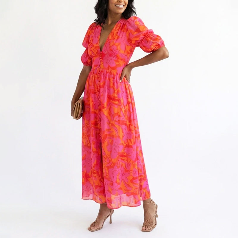 Tara | Women's l Summer Elegant Puff Sleeve Floral Dress
