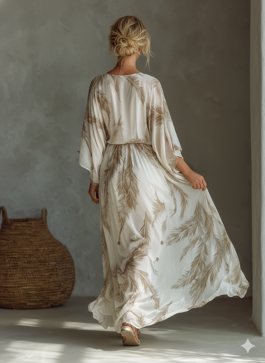 Tiana | Women's Tropical Print Dolman Sleeve Maxi Dress