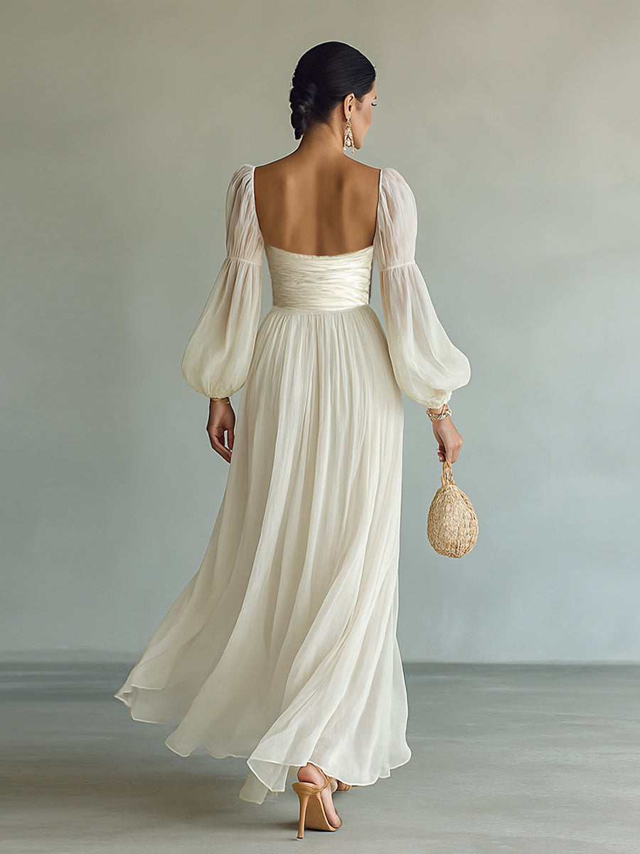Marina | Women's Elegant Square Neck Long Sleeve Maxi Dress