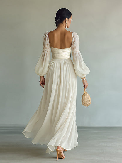 Marina | Women's Elegant Square Neck Long Sleeve Maxi Dress