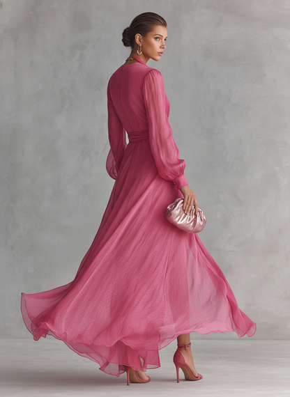 Talia | Women's Pink Wrap Longsleeve Dress