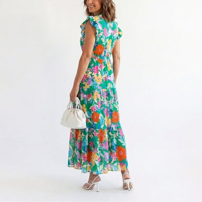 Iris | Women's Floral V-Neck Ruffle Sleeve Dress