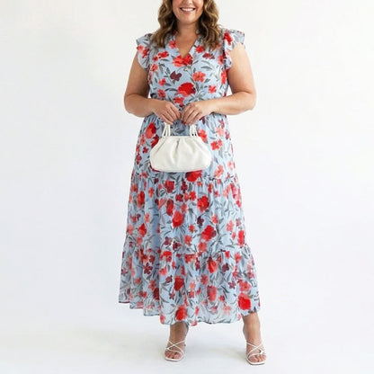 Iris | Women's Floral V-Neck Ruffle Sleeve Dress