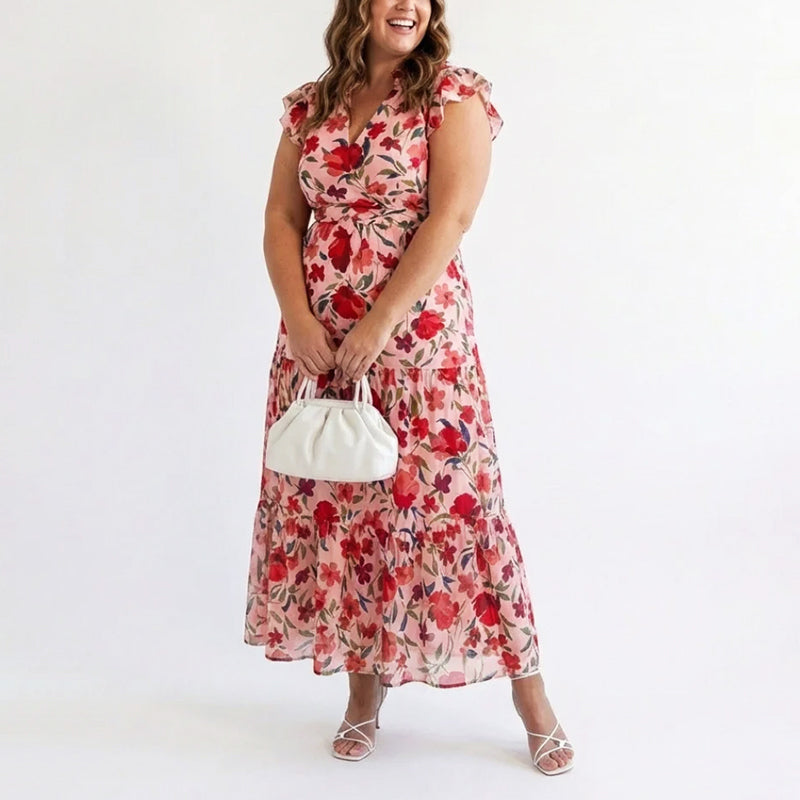 Iris | Women's Floral V-Neck Ruffle Sleeve Dress