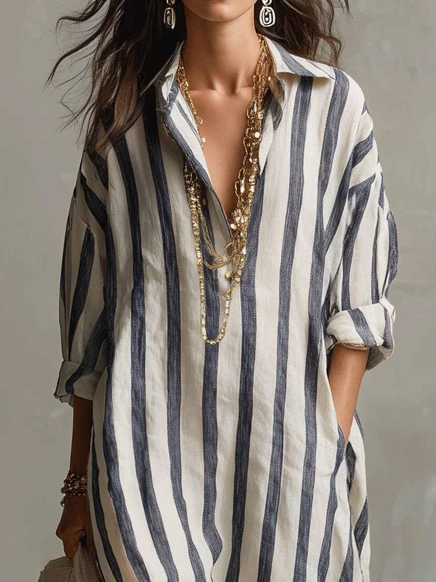 Emily | Women's Summer Striped Maxi Shirt Dress