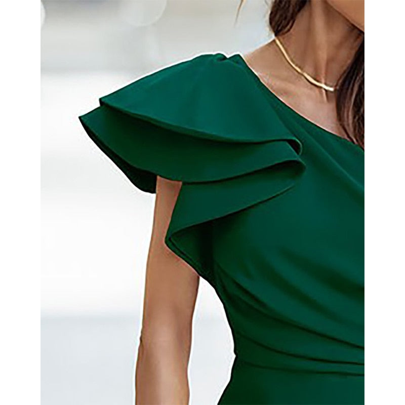Clover | Women's Elegant One-Shoulder Midi Dress