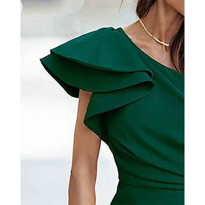 Clover | Women's Elegant One-Shoulder Midi Dress