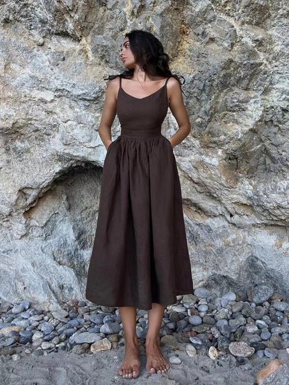 Katherine  | Women's Linen Holiday Spaghettistraps Dress