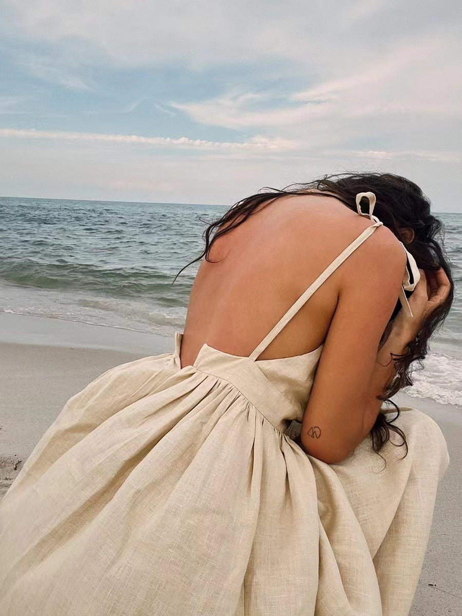 Katherine  | Women's Linen Holiday Spaghettistraps Dress