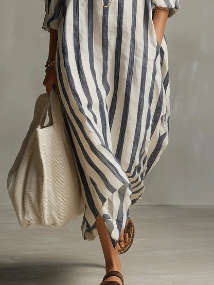 Emily | Women's Summer Striped Maxi Shirt Dress