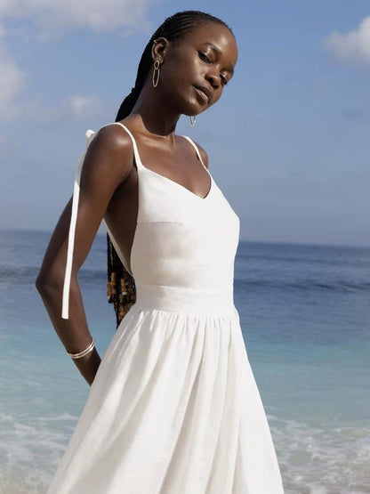 Katherine  | Women's Linen Holiday Spaghettistraps Dress