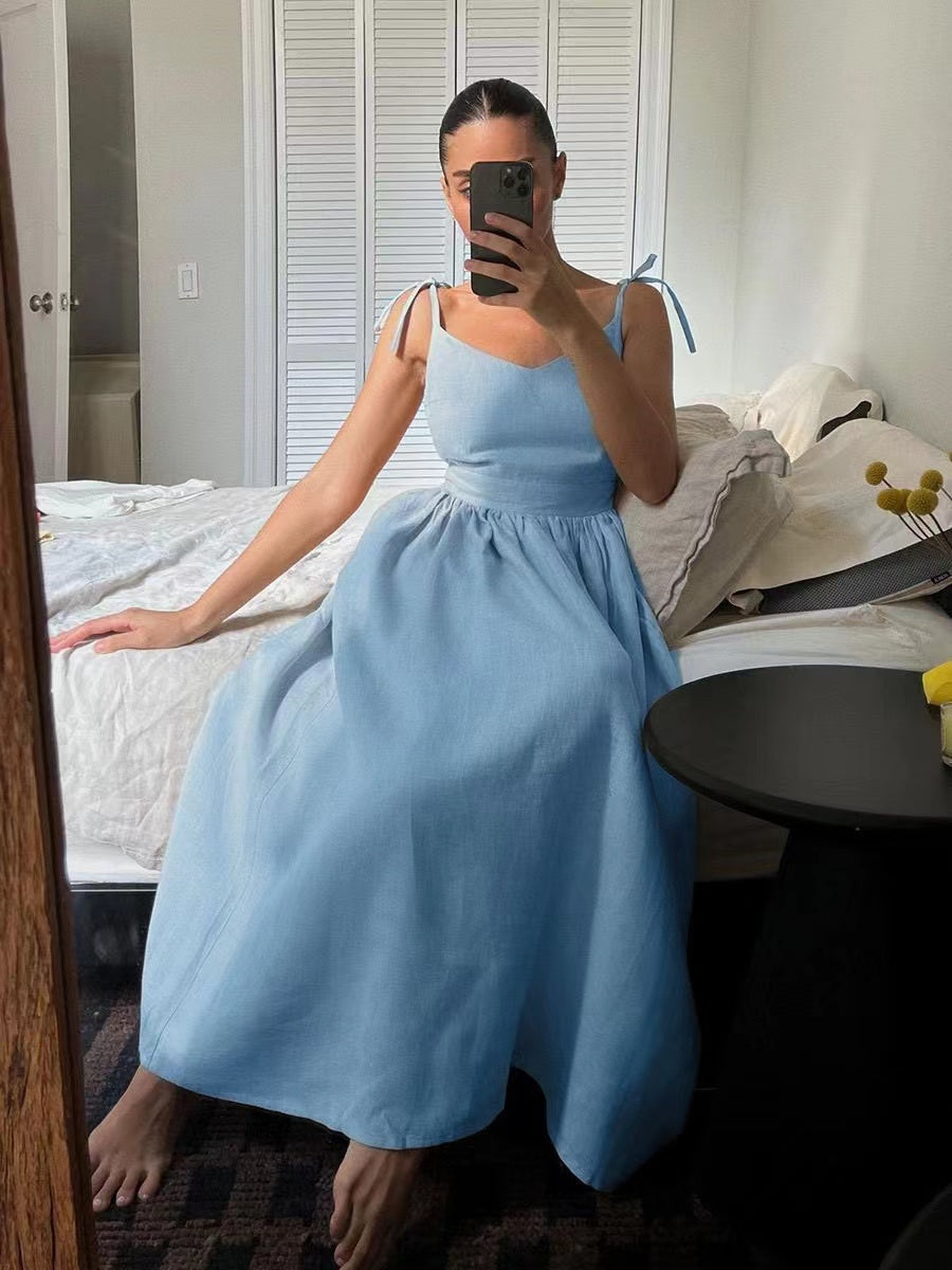 Katherine  | Women's Linen Holiday Spaghettistraps Dress