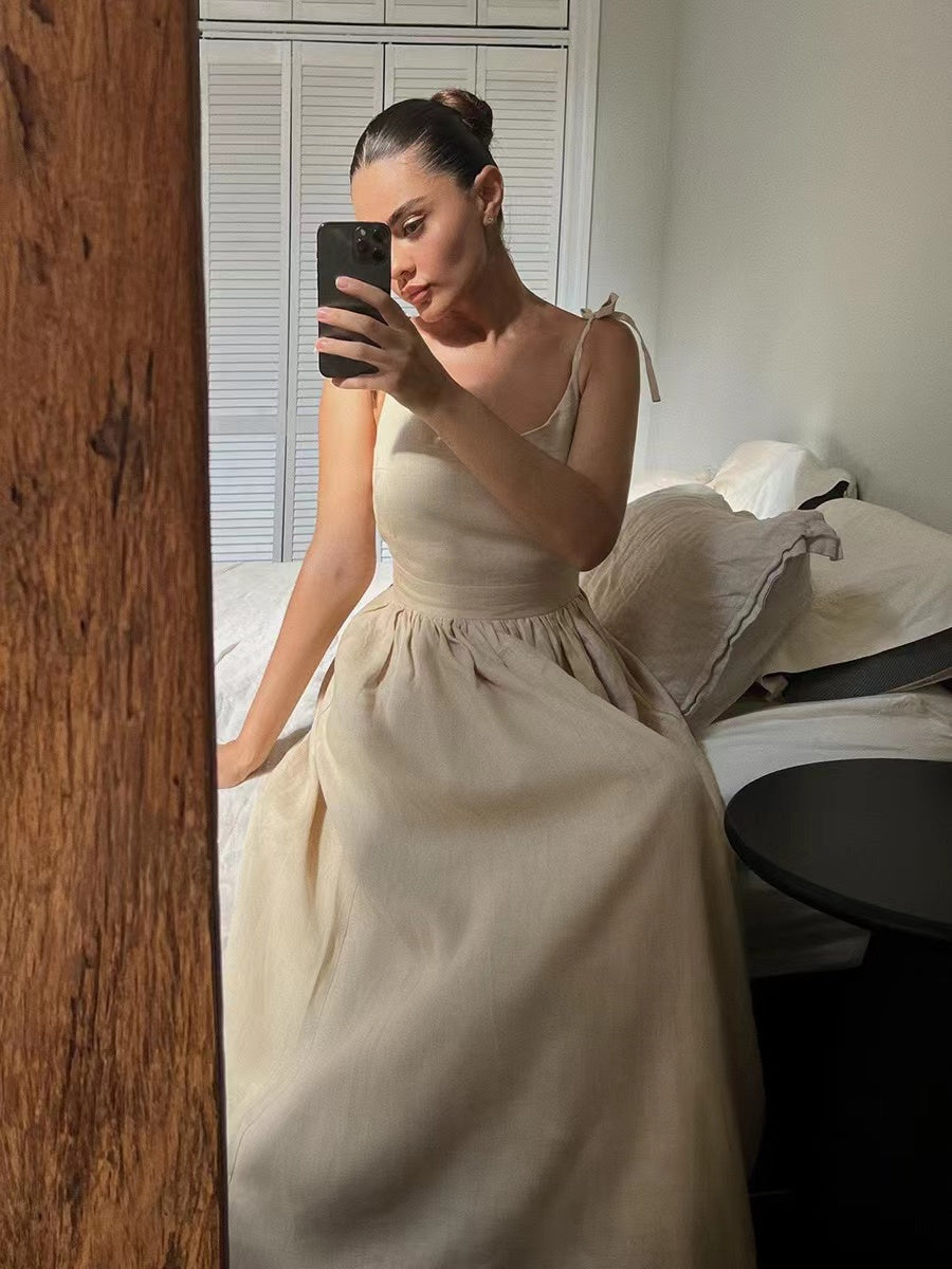 Katherine  | Women's Linen Holiday Spaghettistraps Dress