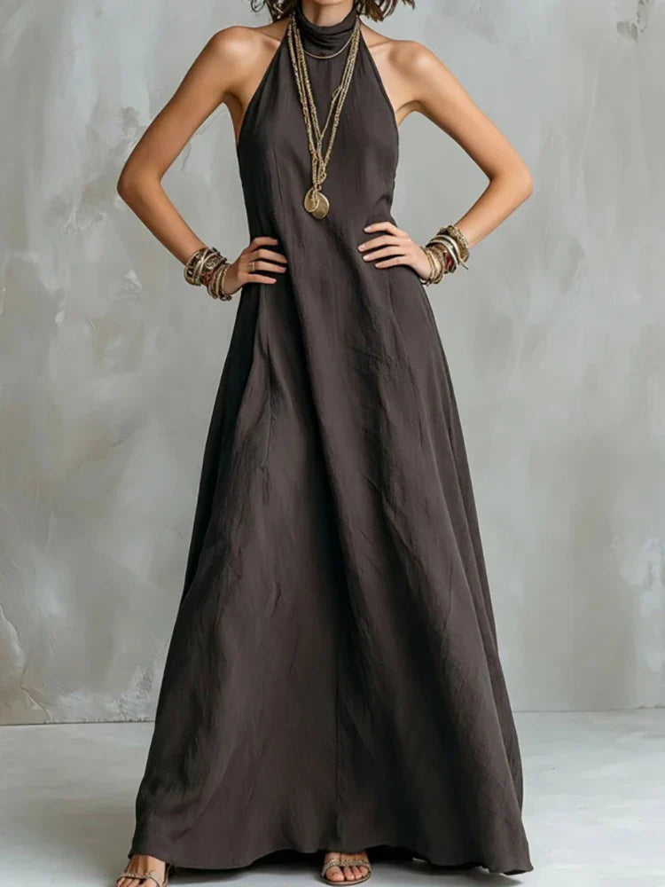 Heidi | Women's Halterneck Linen Maxi Dress