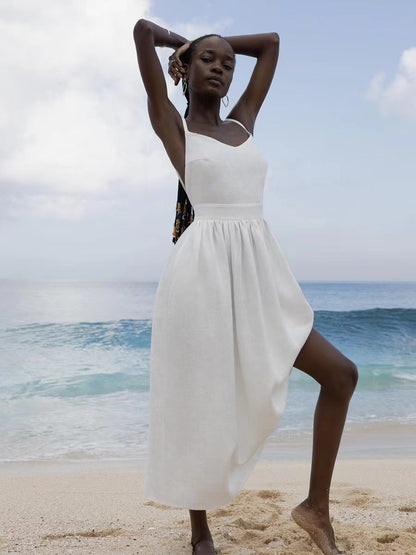 Katherine  | Women's Linen Holiday Spaghettistraps Dress