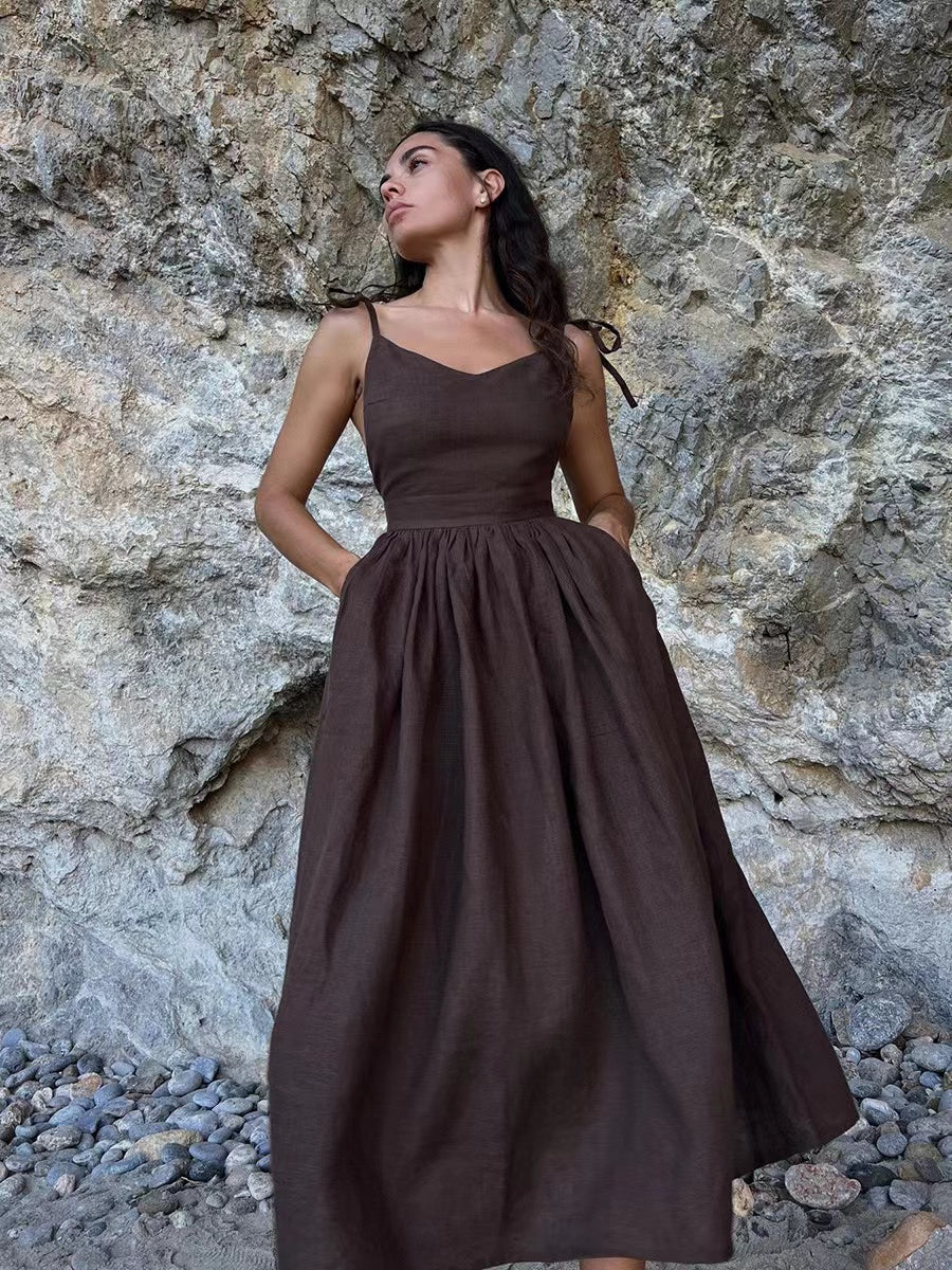 Katherine  | Women's Linen Holiday Spaghettistraps Dress