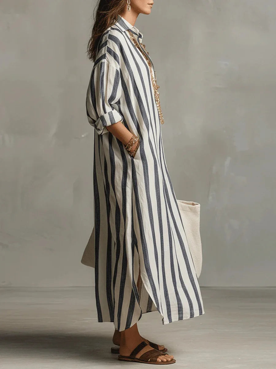 Emily | Women's Summer Striped Maxi Shirt Dress