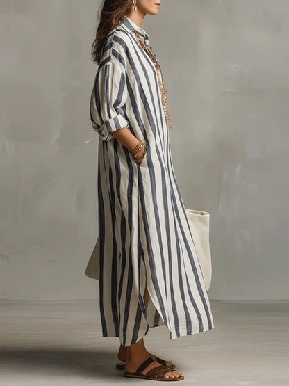 Emily | Women's Summer Striped Maxi Shirt Dress