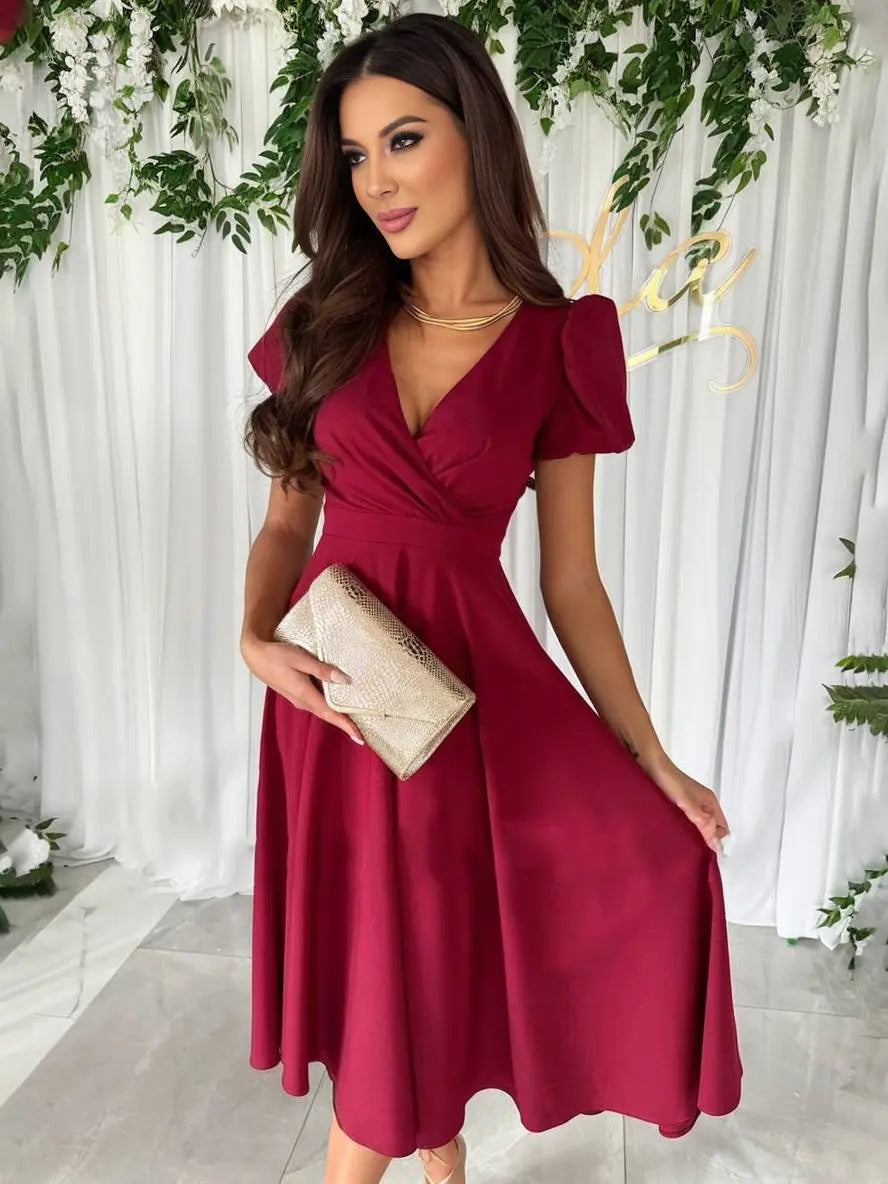 Penelope | Women's Elegant V-Neck Midi Dress