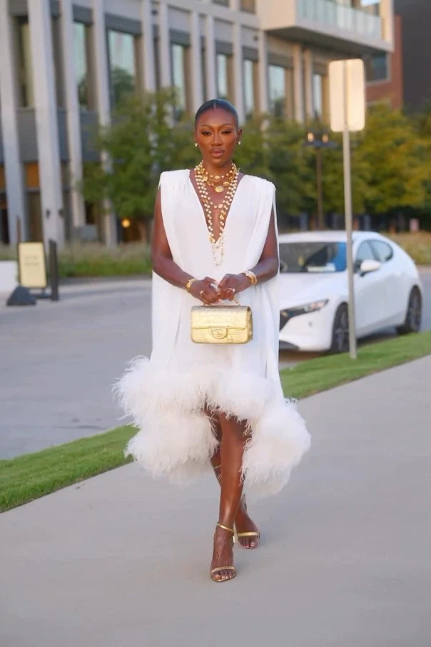 Leah | Women's Elegant Sleeveless Midi Feather Dress