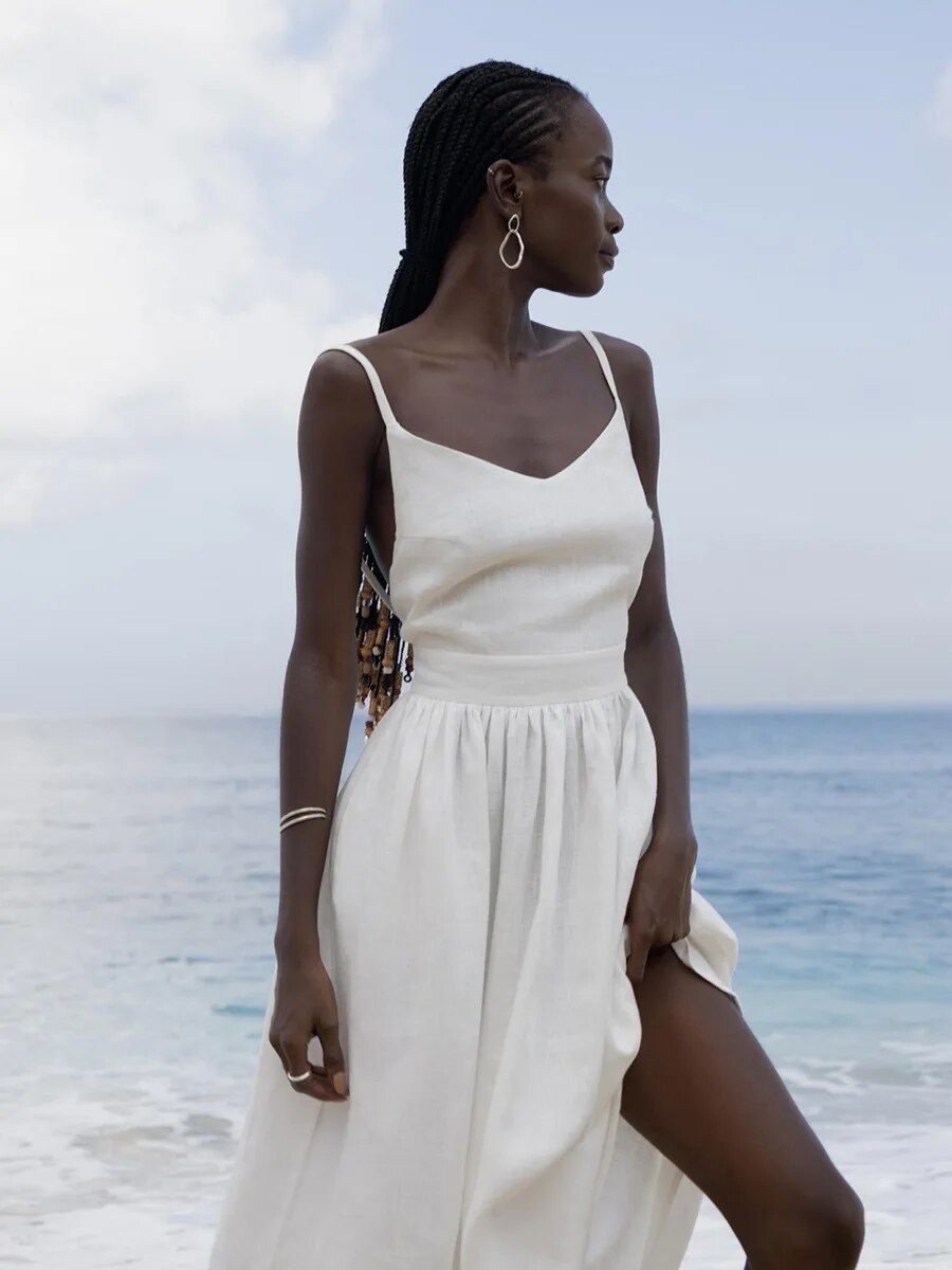 Katherine  | Women's Linen Holiday Spaghettistraps Dress
