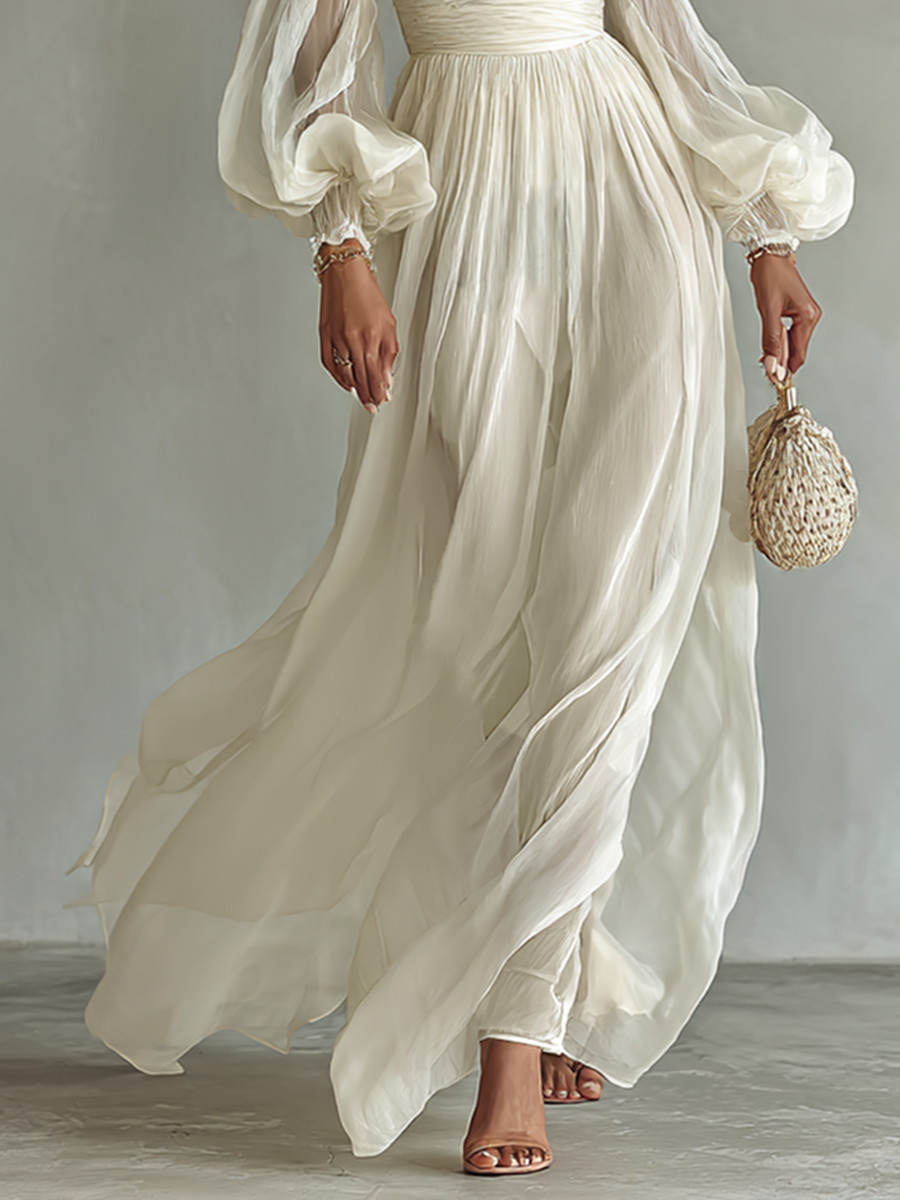 Marina | Women's Elegant Square Neck Long Sleeve Maxi Dress