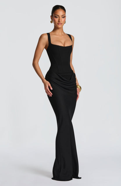 Zinnia | Women's Elegant Draped Square Neck Dress